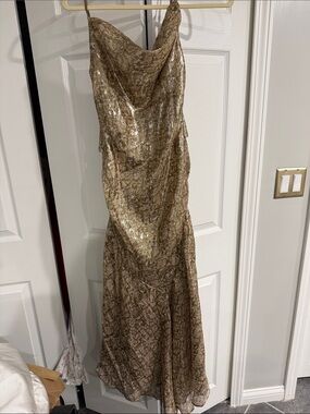 Gold Sequin Cowl Neck Maxi Dress
